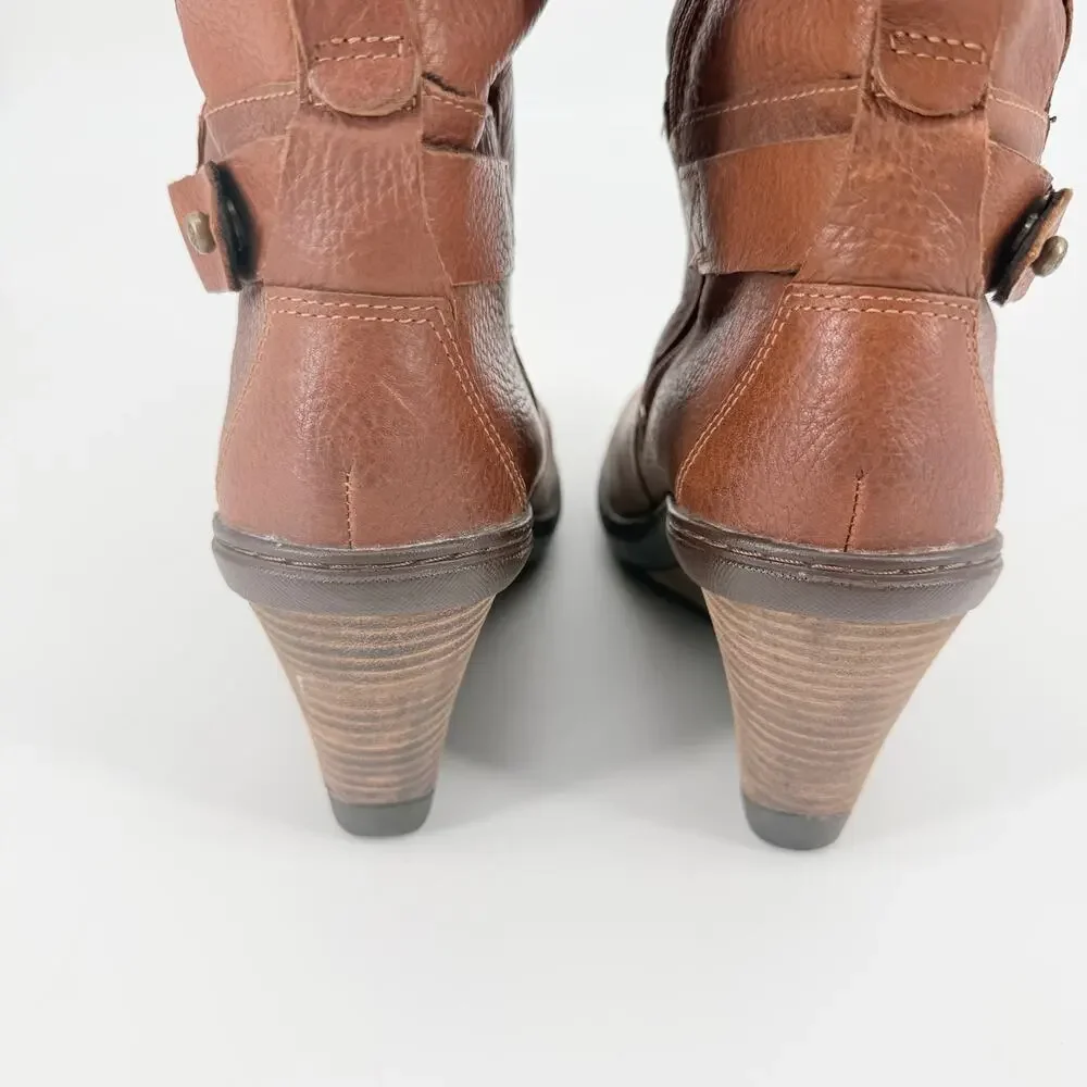 Timberland Stratham Heights Womens Brown Leather Wedge Tall Knee Boots 9 Lined